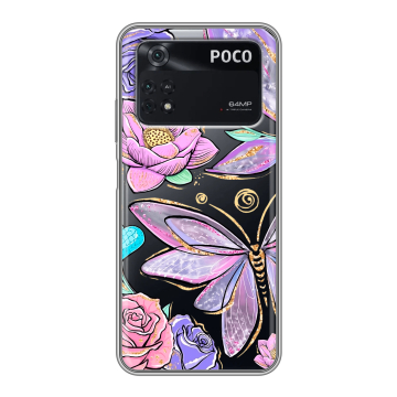 Силиконовый чехол на Xiaomi Poco M4 Pro 4G с принтом Бабочки и цветы Силиконовый чехол на Xiaomi Poco M4 Pro 4G с принтом Бабочки и цветы