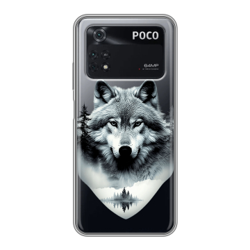 Силиконовый чехол на Xiaomi Poco M4 Pro 4G с принтом Волк в лесу Силиконовый чехол на Xiaomi Poco M4 Pro 4G с принтом Волк в лесу