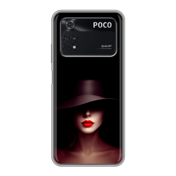 Силиконовый чехол на Xiaomi Poco M4 Pro 4G с принтом Девушка в шляпе