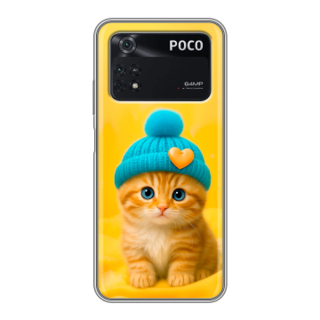 Силиконовый чехол на Xiaomi Poco M4 Pro 4G с принтом Котенок в шапке Силиконовый чехол на Xiaomi Poco M4 Pro 4G с принтом Котенок в шапке