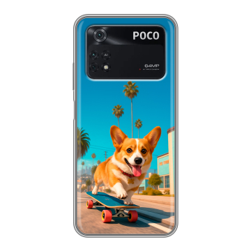 Силиконовый чехол на Xiaomi Poco M4 Pro 4G с принтом Корги на скейте