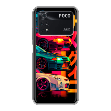 Силиконовый чехол на Xiaomi Poco M4 Pro 4G с принтом Гоночные машины