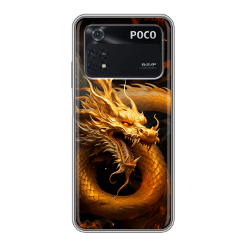 Силиконовый чехол на Xiaomi Poco M4 Pro 4G с принтом Золотой дракон Силиконовый чехол на Xiaomi Poco M4 Pro 4G с принтом Золотой дракон