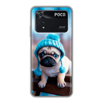 Силиконовый чехол на Xiaomi Poco M4 Pro 4G с принтом Мопс в шапке