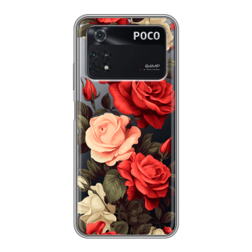 Силиконовый чехол на Xiaomi Poco M4 Pro 4G с принтом Розы Силиконовый чехол на Xiaomi Poco M4 Pro 4G с принтом Розы