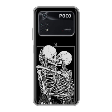 Силиконовый чехол на Xiaomi Poco M4 Pro 4G с принтом Поцелуй скелетов