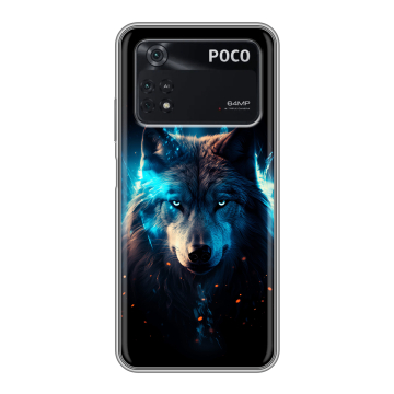 Силиконовый чехол на Xiaomi Poco M4 Pro 4G с принтом Волк ночной