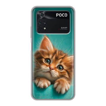 Силиконовый чехол на Xiaomi Poco M4 Pro 4G с принтом котенок