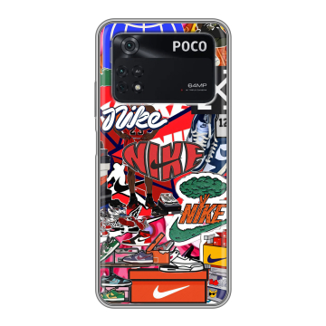 Силиконовый чехол на Xiaomi Poco M4 Pro 4G с принтом Найк Nike яркий Силиконовый чехол на Xiaomi Poco M4 Pro 4G с принтом Найк Nike яркий