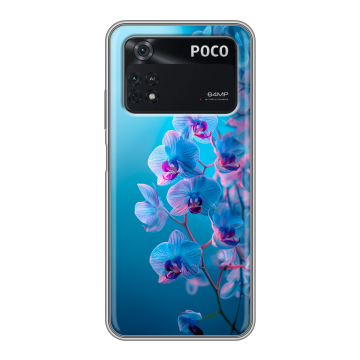 Силиконовый чехол на Xiaomi Poco M4 Pro 4G с принтом голубые орхидеи Силиконовый чехол на Xiaomi Poco M4 Pro 4G с принтом голубые орхидеи