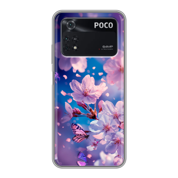 Силиконовый чехол на Xiaomi Poco M4 Pro 4G с принтом цветы бабочки Силиконовый чехол на Xiaomi Poco M4 Pro 4G с принтом цветы бабочки