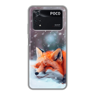 Силиконовый чехол на Xiaomi Poco M4 Pro 4G с принтом лиса Силиконовый чехол на Xiaomi Poco M4 Pro 4G с принтом лиса