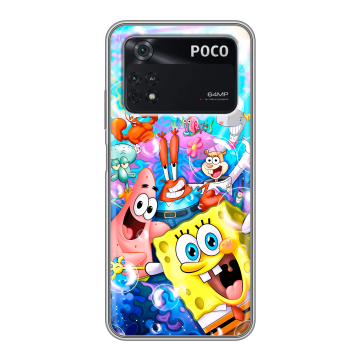 Силиконовый чехол на Xiaomi Poco M4 Pro 4G с принтом спанчбоб спанч боб