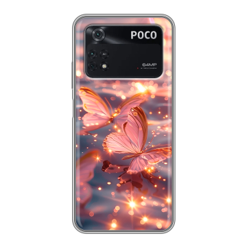Силиконовый чехол на Xiaomi Poco M4 Pro 4G с принтом бабочки розовые