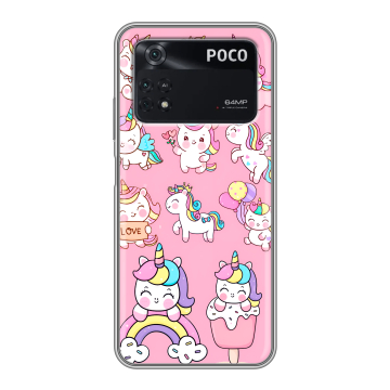 Силиконовый чехол на Xiaomi Poco M4 Pro 4G с принтом Единороги и радуга Силиконовый чехол на Xiaomi Poco M4 Pro 4G с принтом Единороги и радуга