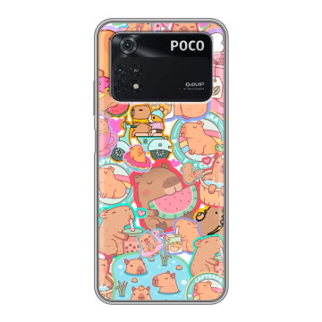 Силиконовый чехол на Xiaomi Poco M4 Pro 4G с принтом капибары Силиконовый чехол на Xiaomi Poco M4 Pro 4G с принтом капибары