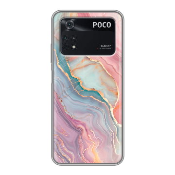 Силиконовый чехол на Xiaomi Poco M4 Pro 4G с принтом розовый мрамор