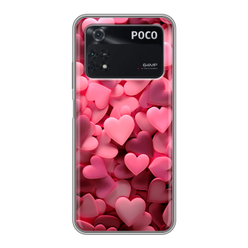 Силиконовый чехол на Xiaomi Poco M4 Pro 4G с принтом розовые сердечки