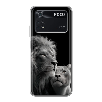 Силиконовый чехол на Xiaomi Poco M4 Pro 4G с принтом Лев кошки Силиконовый чехол на Xiaomi Poco M4 Pro 4G с принтом Лев кошки