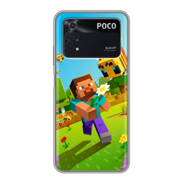 Силиконовый чехол на Xiaomi Poco M4 Pro 4G с принтом Майнкрафт Minecraft