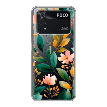 Силиконовый чехол на Xiaomi Poco M4 Pro 4G с принтом Цветы паттерн Силиконовый чехол на Xiaomi Poco M4 Pro 4G с принтом Цветы паттерн