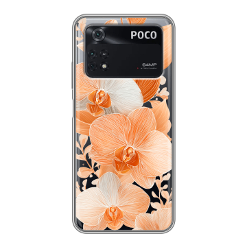 Силиконовый чехол на Xiaomi Poco M4 Pro 4G с принтом Бежевые цветы Силиконовый чехол на Xiaomi Poco M4 Pro 4G с принтом Бежевые цветы