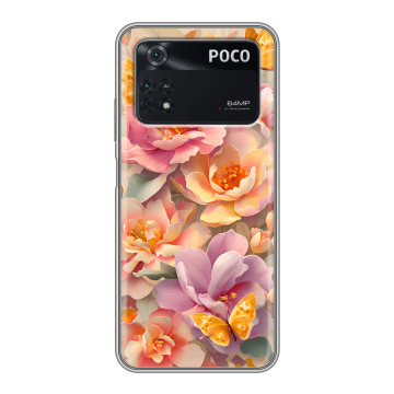 Силиконовый чехол на Xiaomi Poco M4 Pro 4G с принтом Цветы и бабочки Силиконовый чехол на Xiaomi Poco M4 Pro 4G с принтом Цветы и бабочки