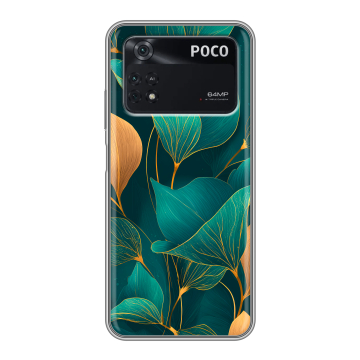 Силиконовый чехол на Xiaomi Poco M4 Pro 4G с принтом Листья и золото Силиконовый чехол на Xiaomi Poco M4 Pro 4G с принтом Листья и золото