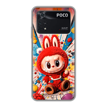 Силиконовый чехол на Xiaomi Poco M4 Pro 4G с принтом Labubu Лабубу