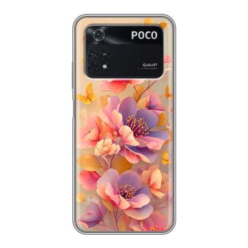 Силиконовый чехол на Xiaomi Poco M4 Pro 4G с принтом Цветы и бабочки Силиконовый чехол на Xiaomi Poco M4 Pro 4G с принтом Цветы и бабочки