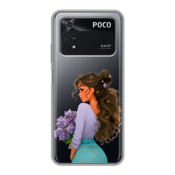 Силиконовый чехол на Xiaomi Poco M4 Pro 4G с принтом девушка цветы Силиконовый чехол на Xiaomi Poco M4 Pro 4G с принтом девушка цветы