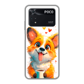 Силиконовый чехол на Xiaomi Poco M4 Pro 4G с принтом корги Силиконовый чехол на Xiaomi Poco M4 Pro 4G с принтом корги