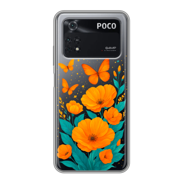 Силиконовый чехол на Xiaomi Poco M4 Pro 4G с принтом цветы бабочки Силиконовый чехол на Xiaomi Poco M4 Pro 4G с принтом цветы бабочки