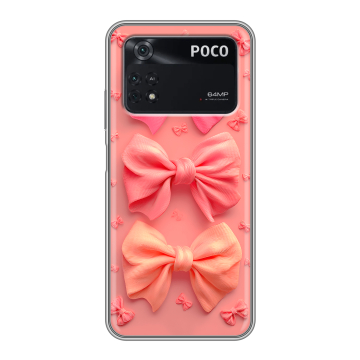 Силиконовый чехол на Xiaomi Poco M4 Pro 4G с принтом Розовые бантики Силиконовый чехол на Xiaomi Poco M4 Pro 4G с принтом Розовые бантики