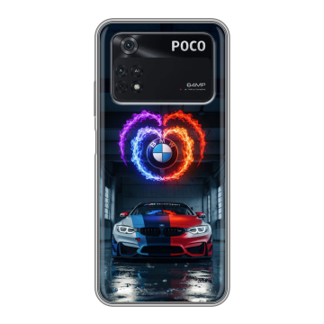 Силиконовый чехол на Xiaomi Poco M4 Pro 4G с принтом BMW БМВ
