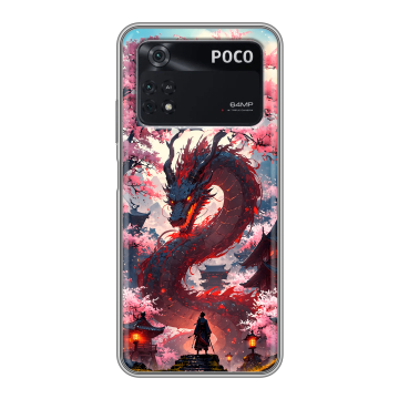 Силиконовый чехол на Xiaomi Poco M4 Pro 4G с принтом Дракон Японский