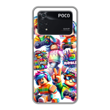 Силиконовый чехол на Xiaomi Poco M4 Pro 4G с принтом Roblox Роблокс