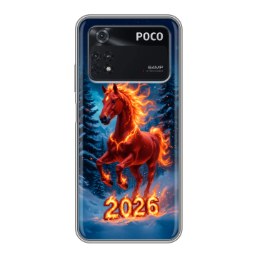 Силиконовый чехол на Xiaomi Poco M4 Pro 4G с принтом Новый год коня Силиконовый чехол на Xiaomi Poco M4 Pro 4G с принтом Новый год коня