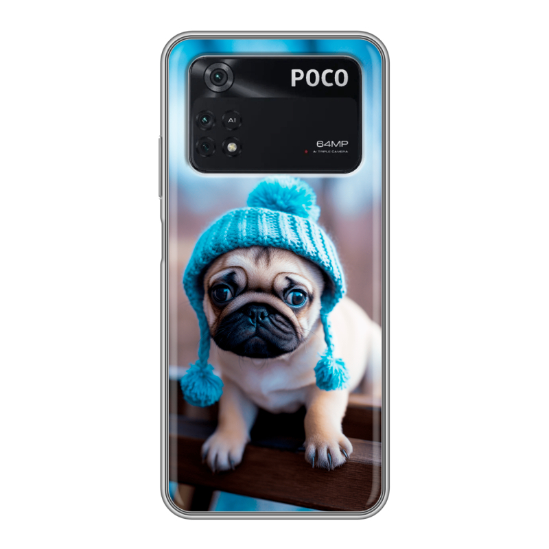Силиконовый чехол на Xiaomi Poco M4 Pro 4G с принтом Мопс в шапке Силиконовый чехол на Xiaomi Poco M4 Pro 4G с принтом Мопс в шапке
