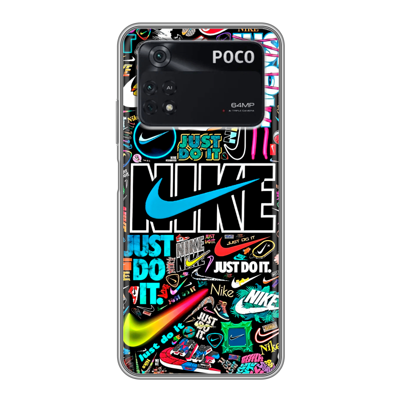 Силиконовый противоударный чехол на Xiaomi Poco M4 Pro 4G с принтом найк nike черный Силиконовый противоударный чехол на Xiaomi Poco M4 Pro 4G с принтом найк nike черный