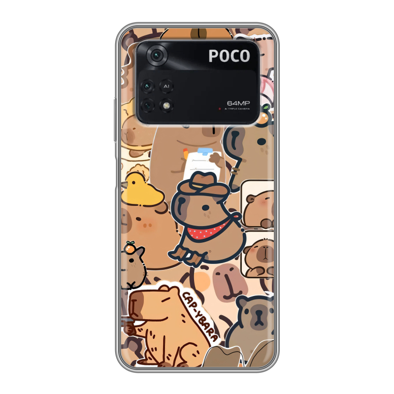 Силиконовый чехол на Xiaomi Poco M4 Pro 4G с принтом капибара Силиконовый чехол на Xiaomi Poco M4 Pro 4G с принтом капибара