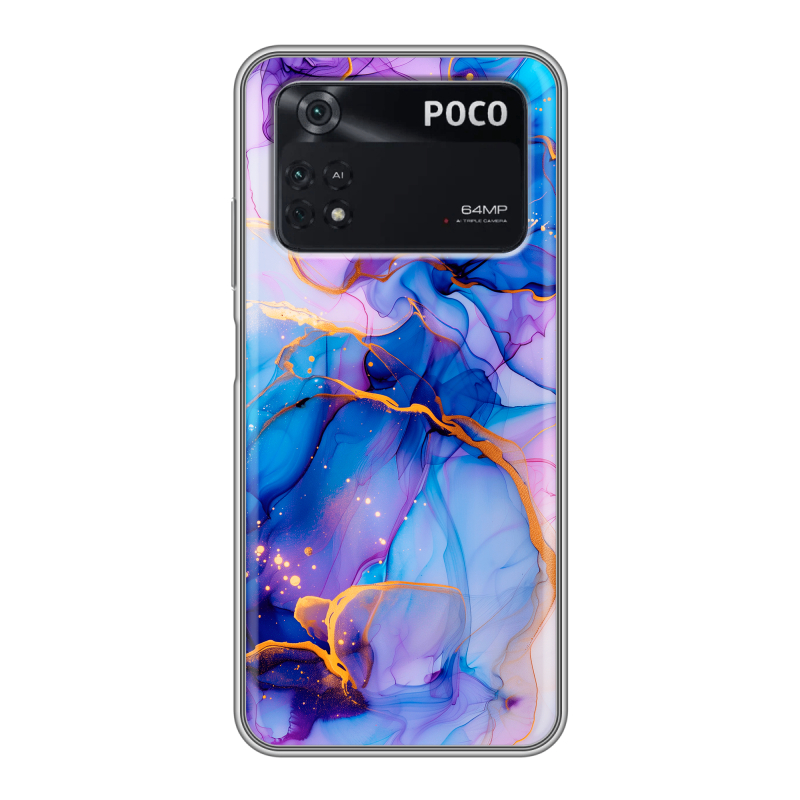 Силиконовый противоударный чехол на Xiaomi Poco M4 Pro 4G с принтом синий мрамор Силиконовый противоударный чехол на Xiaomi Poco M4 Pro 4G с принтом синий мрамор