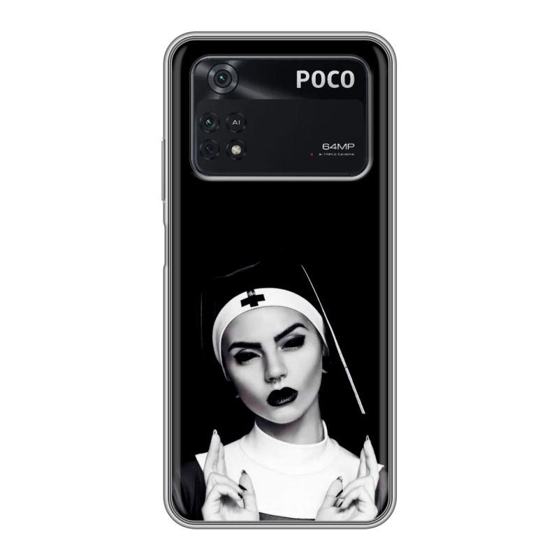 Силиконовый противоударный чехол на Xiaomi Poco M4 Pro 4G с принтом монашка Силиконовый противоударный чехол на Xiaomi Poco M4 Pro 4G с принтом монашка