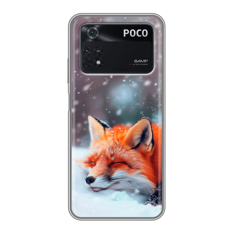 Силиконовый чехол на Xiaomi Poco M4 Pro 4G с принтом лиса Силиконовый чехол на Xiaomi Poco M4 Pro 4G с принтом лиса