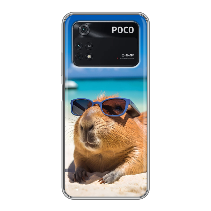 Силиконовый чехол на Xiaomi Poco M4 Pro 4G с принтом Капибара Силиконовый чехол на Xiaomi Poco M4 Pro 4G с принтом Капибара