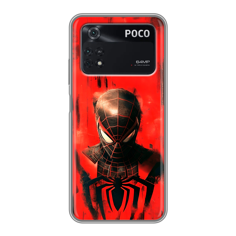 Силиконовый противоударный чехол на Xiaomi Poco M4 Pro 4G с принтом человек паук spiderman Силиконовый противоударный чехол на Xiaomi Poco M4 Pro 4G с принтом человек паук spiderman