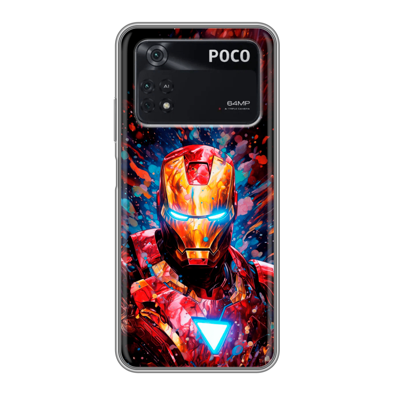 Силиконовый чехол на Xiaomi Poco M4 Pro 4G с принтом Железный человек Ironman Силиконовый чехол на Xiaomi Poco M4 Pro 4G с принтом Железный человек Ironman