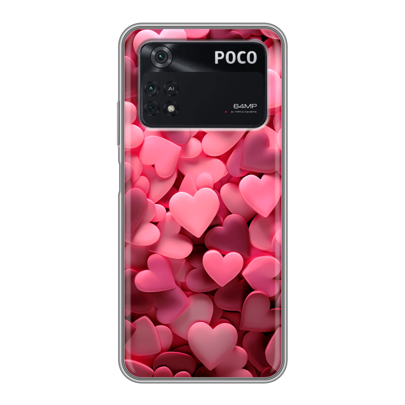 Силиконовый чехол на Xiaomi Poco M4 Pro 4G с принтом розовые сердечки Силиконовый чехол на Xiaomi Poco M4 Pro 4G с принтом розовые сердечки