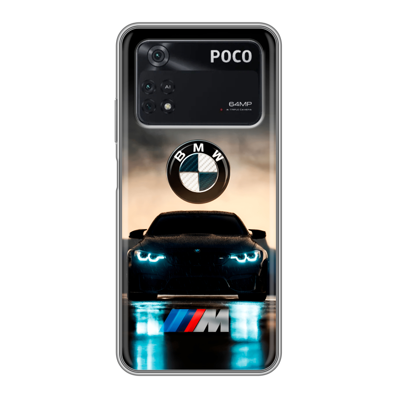 Силиконовый противоударный чехол на Xiaomi Poco M4 Pro 4G с принтом БМВ BMW Силиконовый противоударный чехол на Xiaomi Poco M4 Pro 4G с принтом БМВ BMW