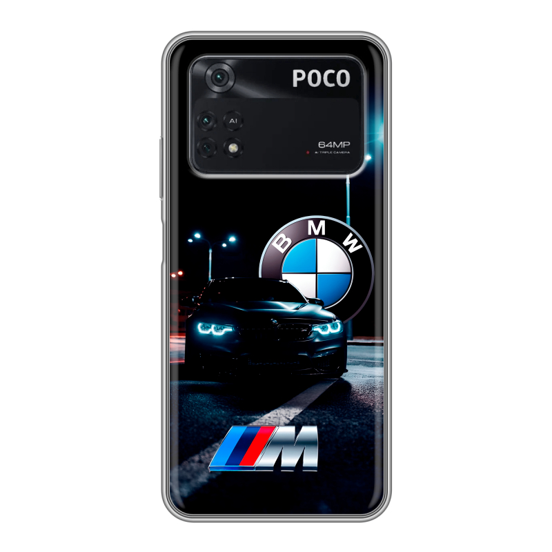 Силиконовый противоударный чехол на Xiaomi Poco M4 Pro 4G с принтом БМВ BMW Силиконовый противоударный чехол на Xiaomi Poco M4 Pro 4G с принтом БМВ BMW